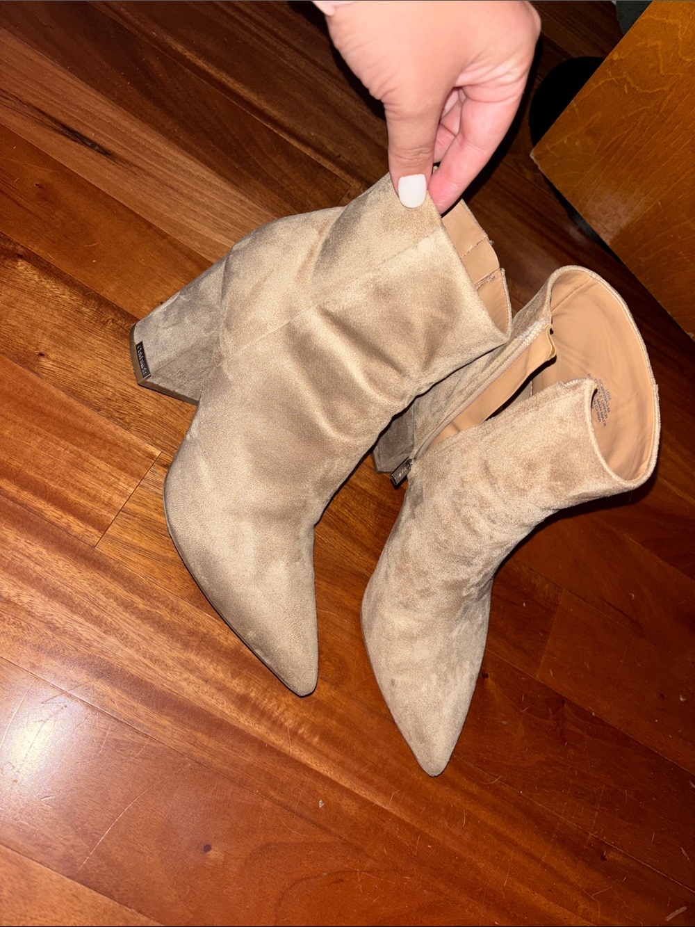Calvin Klein Beige Suede Pointed Toe Ankle Booties